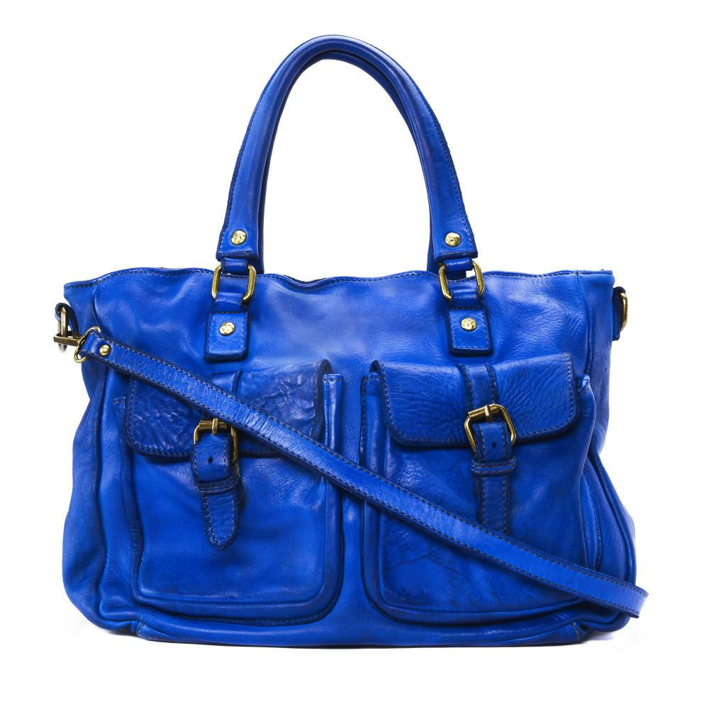 Sac cabas en cuir vintage MISS JENNER Bleu roi