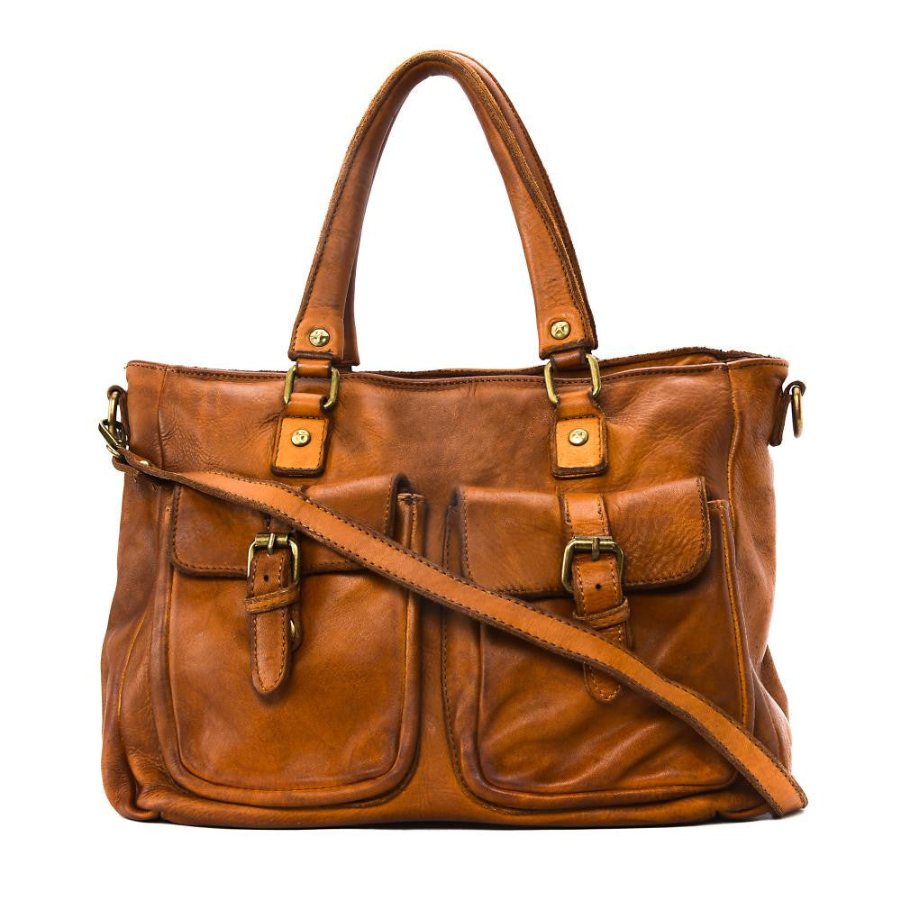 Sac cabas en cuir vintage MISS JENNER Camel foncé