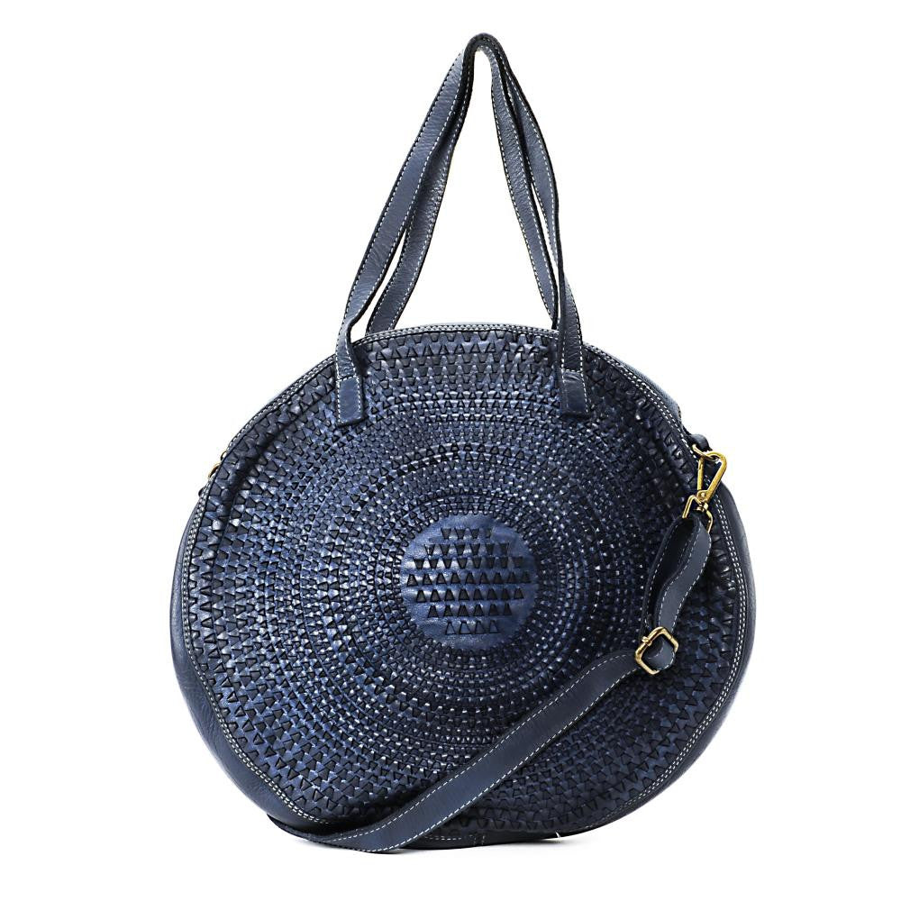Sac rond porté épaule en cuir vintage MISS JLO Bleu marine