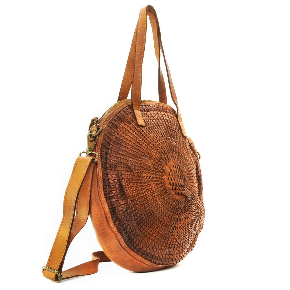 Sac rond porté épaule en cuir vintage MISS JLO Camel