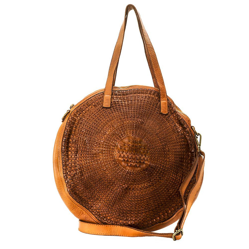 Sac rond porté épaule en cuir vintage MISS JLO Camel