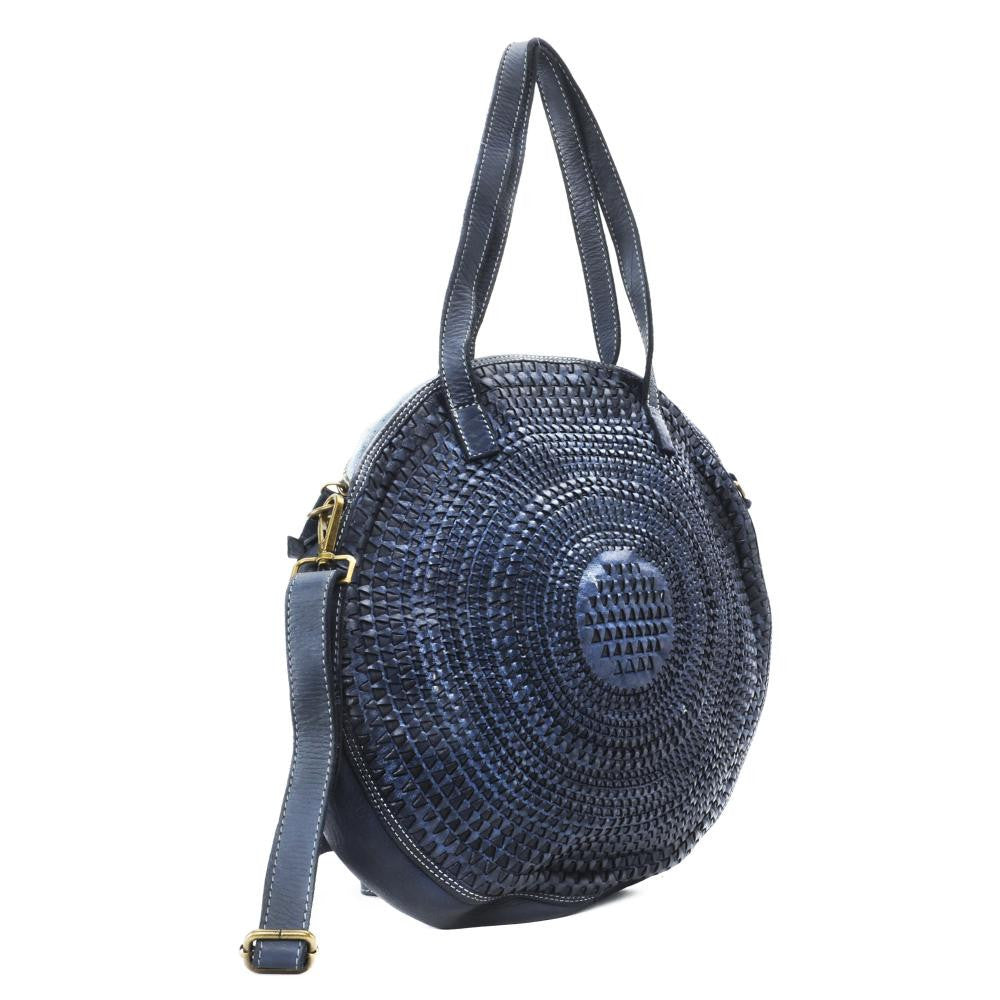 Sac rond porté épaule en cuir vintage MISS JLO Bleu marine