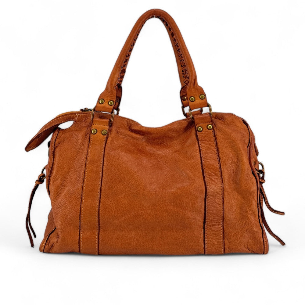 Sac à main en cuir vintage MISS STORM Camel clair