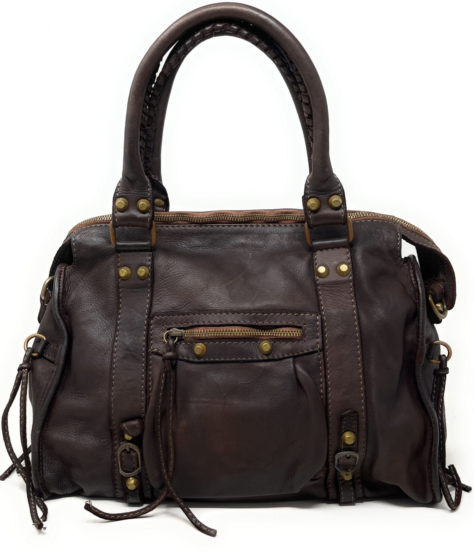 Sac à main en cuir vintage MISS STORM Chocolat