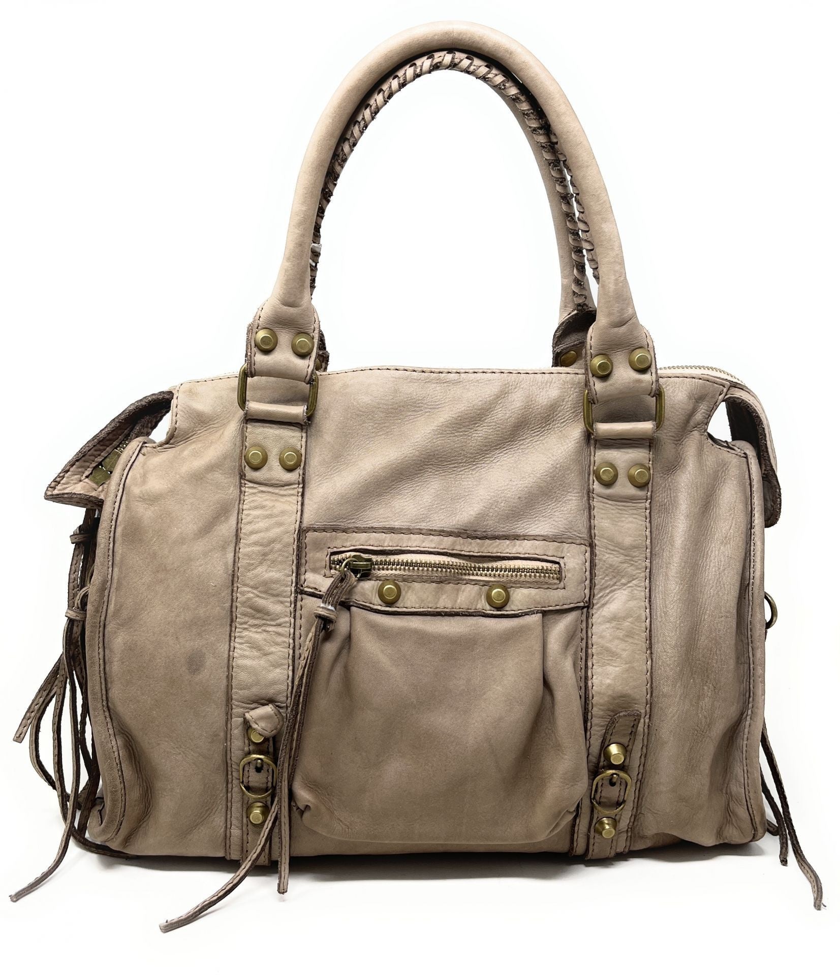 Sac à main en cuir vintage MISS STORM Taupe clair