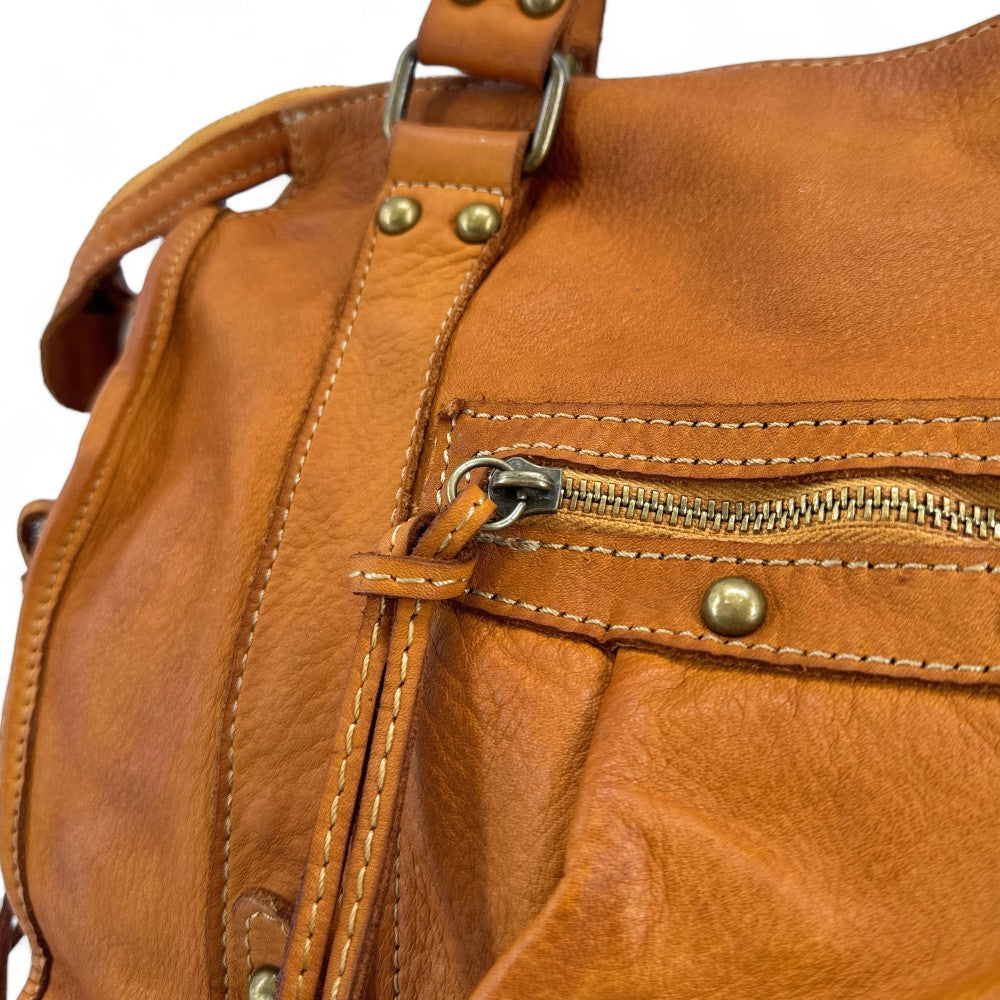 Sac à main en cuir vintage MISS STORM Camel clair