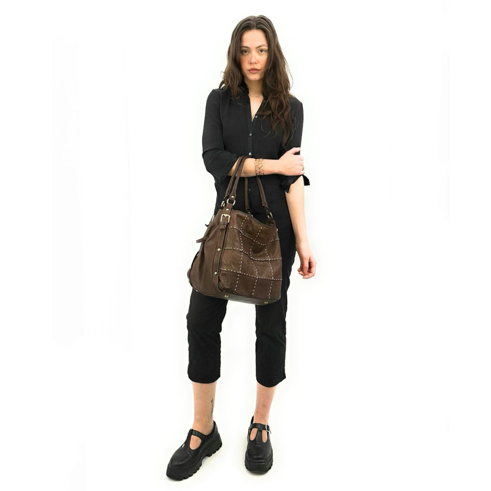 Sac à main en cuir vintage SHELLEY Chocolat