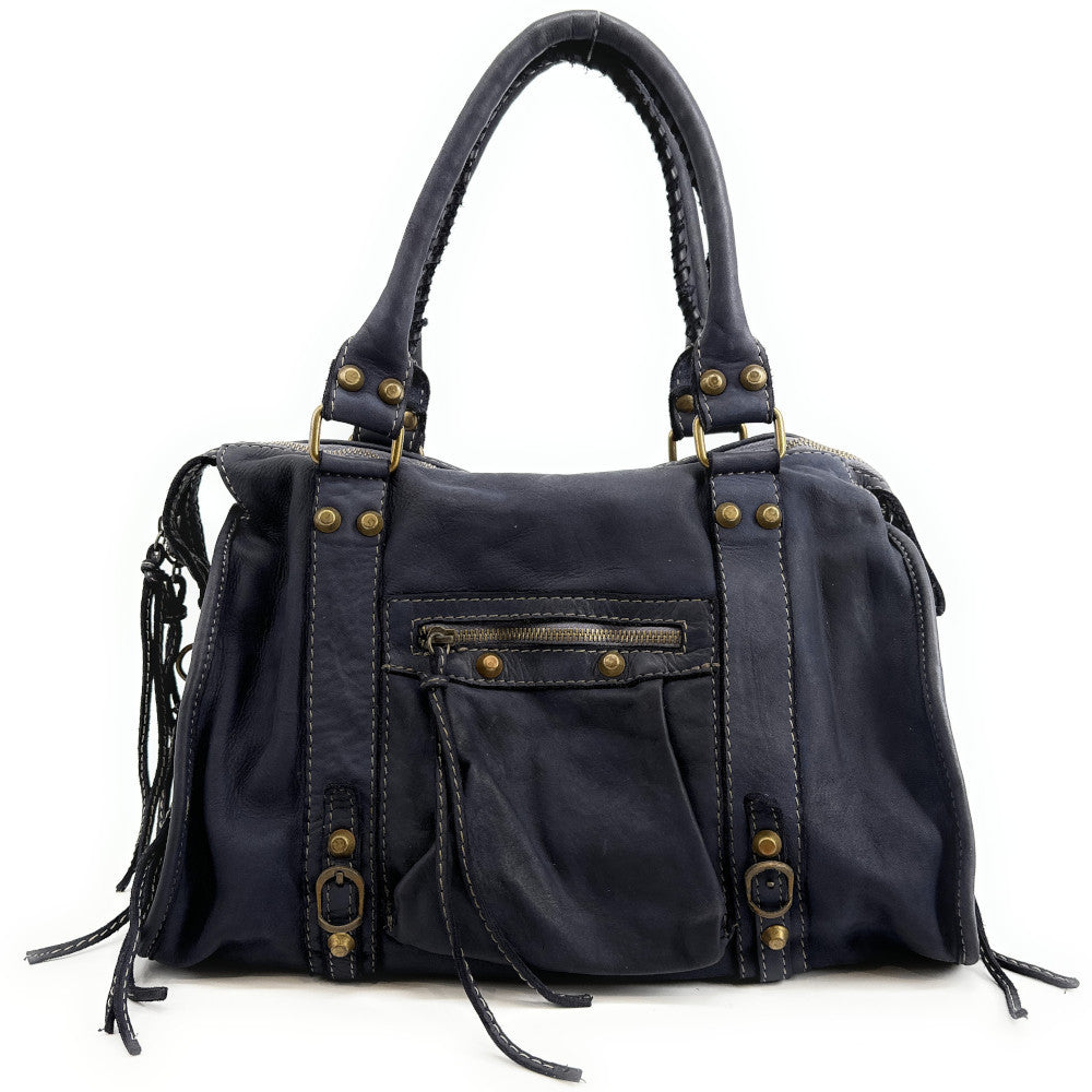 Sac à main porté épaule en cuir vintage STORM ROCK Midnight blue
