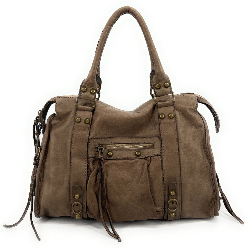 Sac à main porté épaule en cuir vintage STORM ROCK Tabac brun