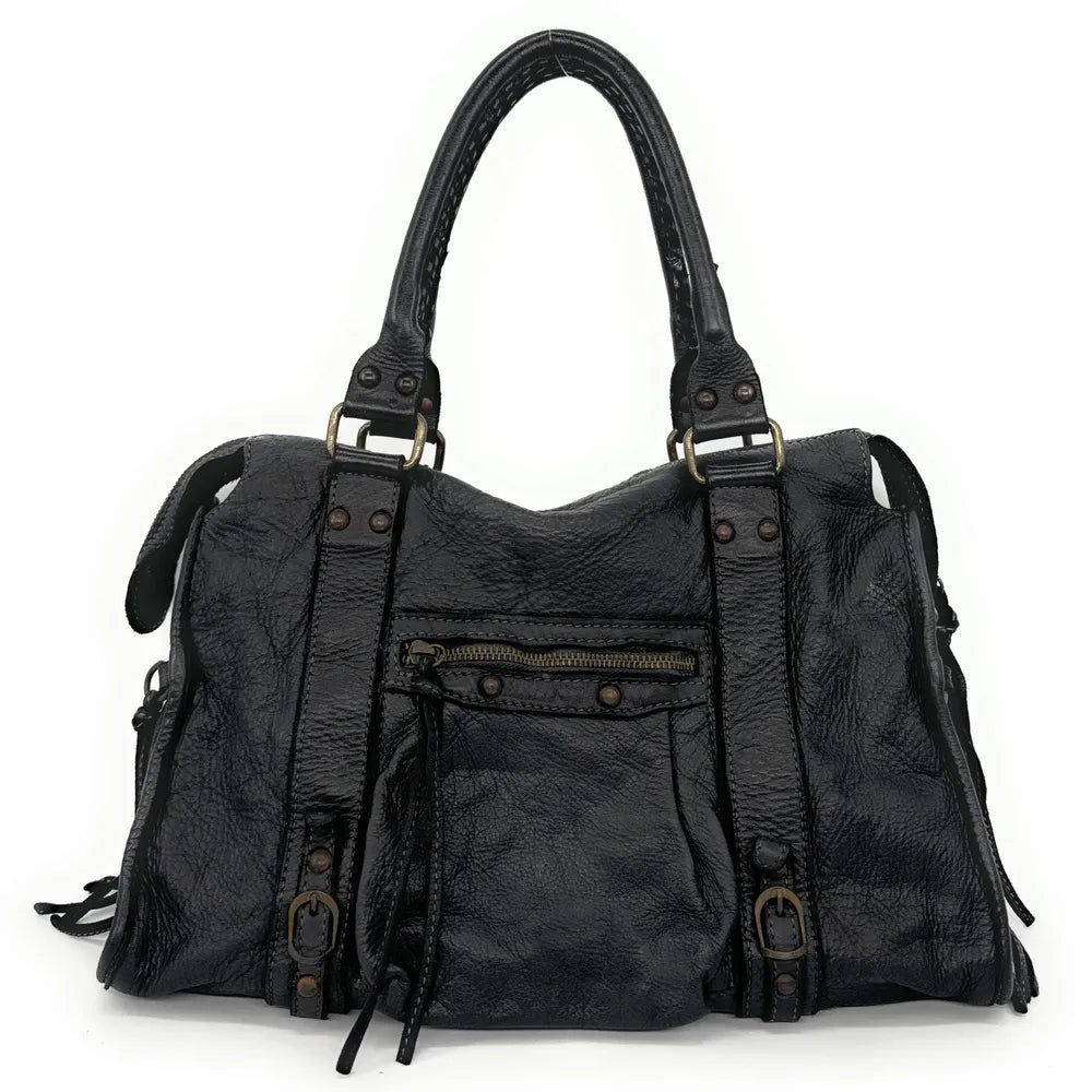 Sacs Femme Sac à main en cuir vintage STORM RUSTY Noir Oh My Bag