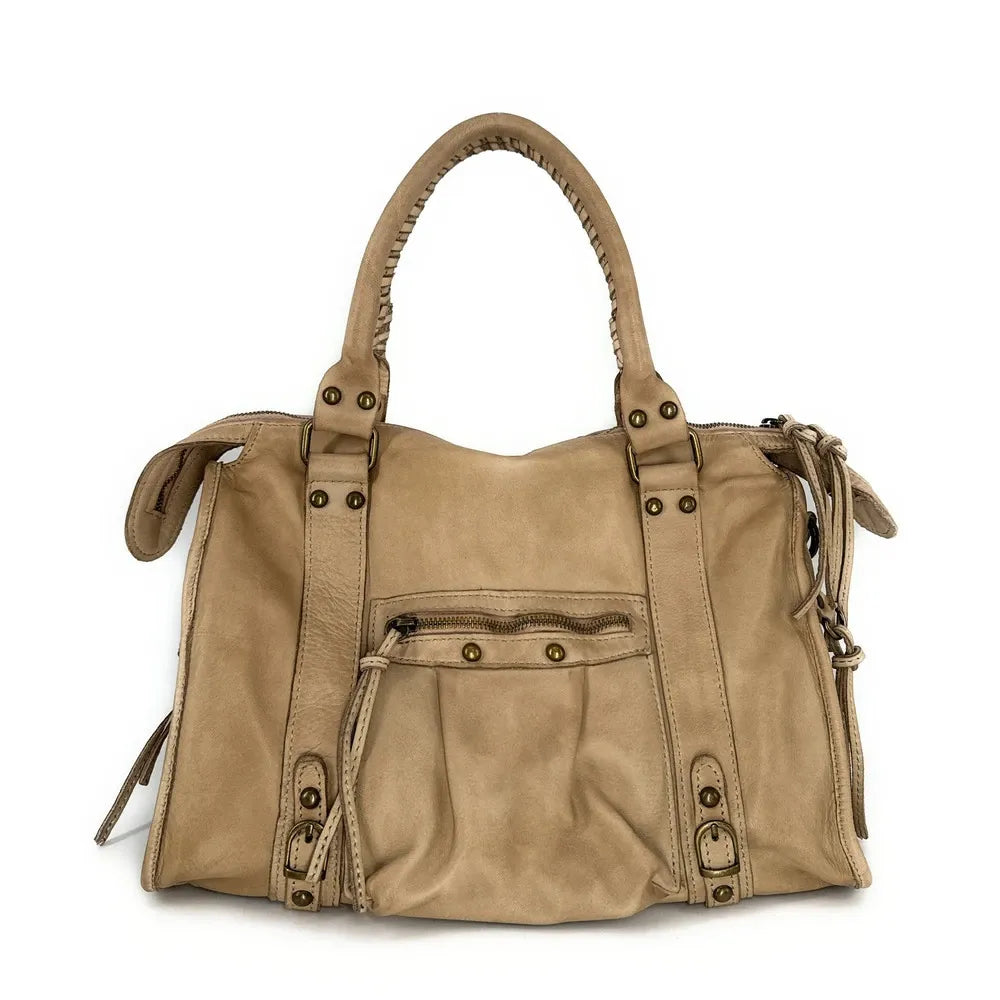 Sac à main en cuir vintage STORM URBAN 13 Taupe clair
