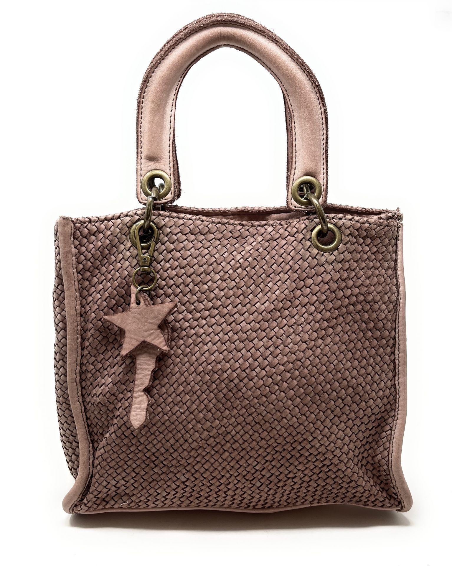 Sac cuir tressé Sac à main en cuir vintage MISS CLEO Rose nude