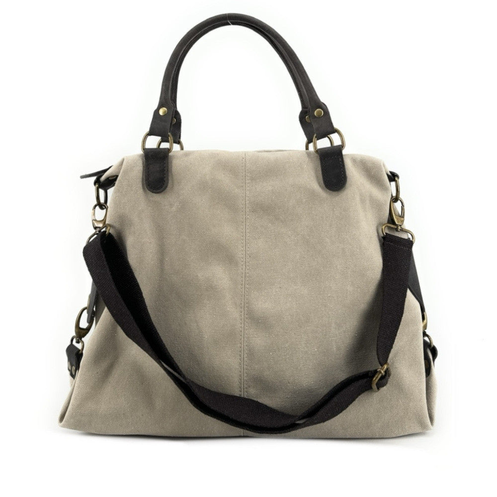 Sac besace en toile et cuir BESACE U.S. Taupe clair