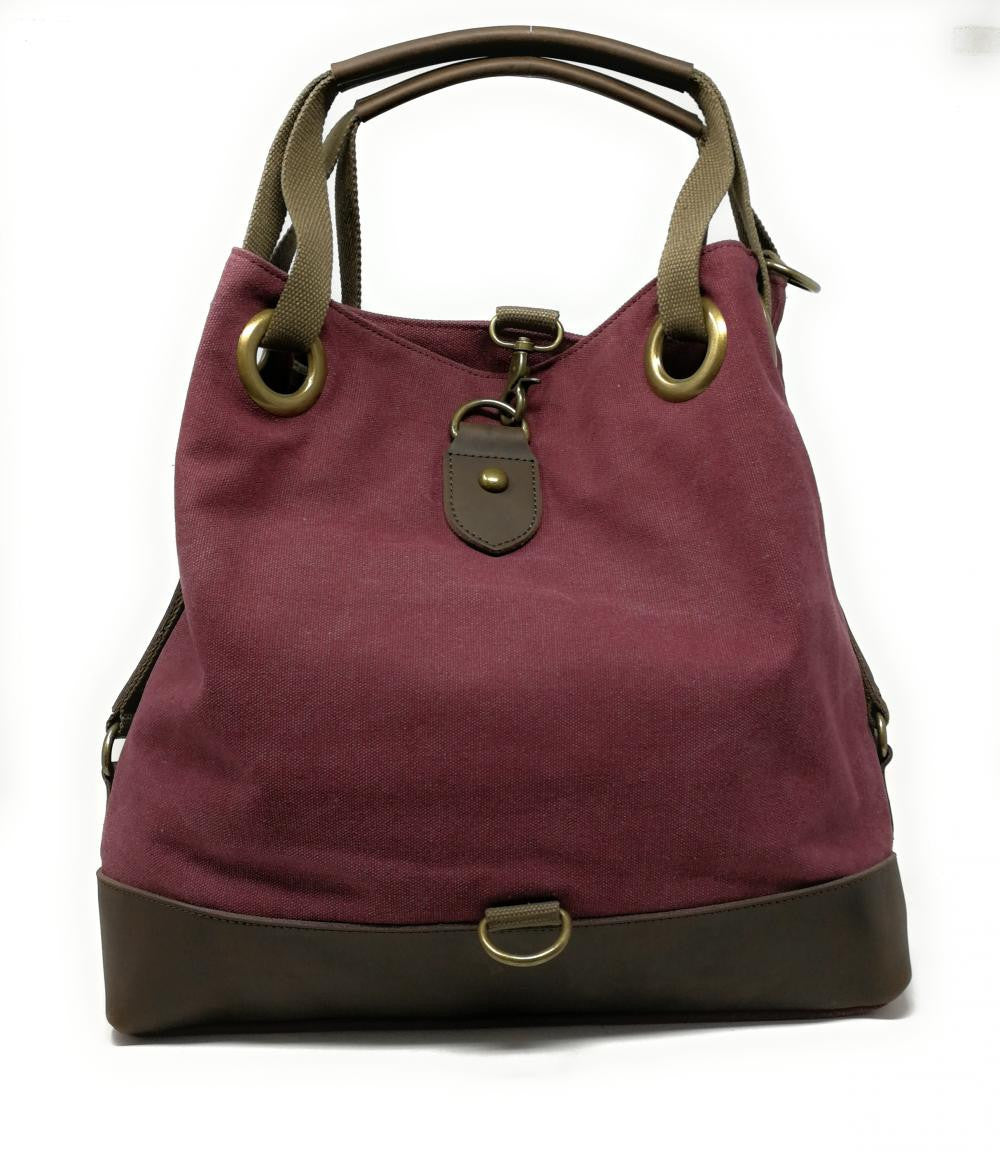 Sac week-end multipositions en toile et cuir PINIPEL Rouge bordeaux