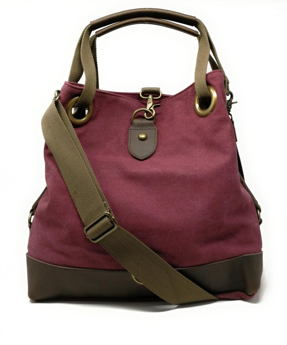 Sac week-end multipositions en toile et cuir PINIPEL Rouge bordeaux