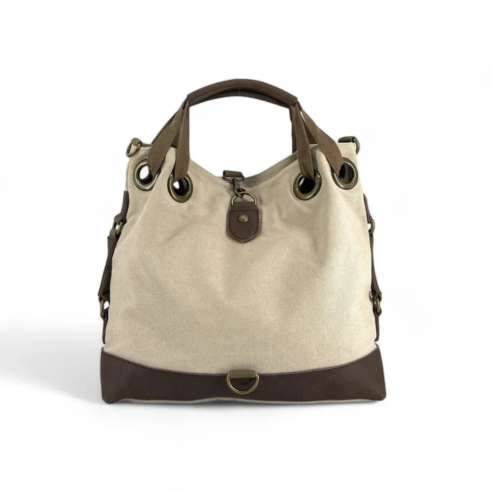 Sac week-end multipositions en toile et cuir PINIPEL Taupe clair
