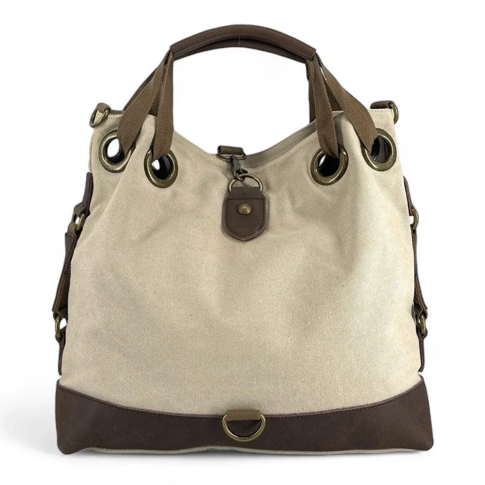 Sac week-end multipositions en toile et cuir PINIPEL Taupe clair