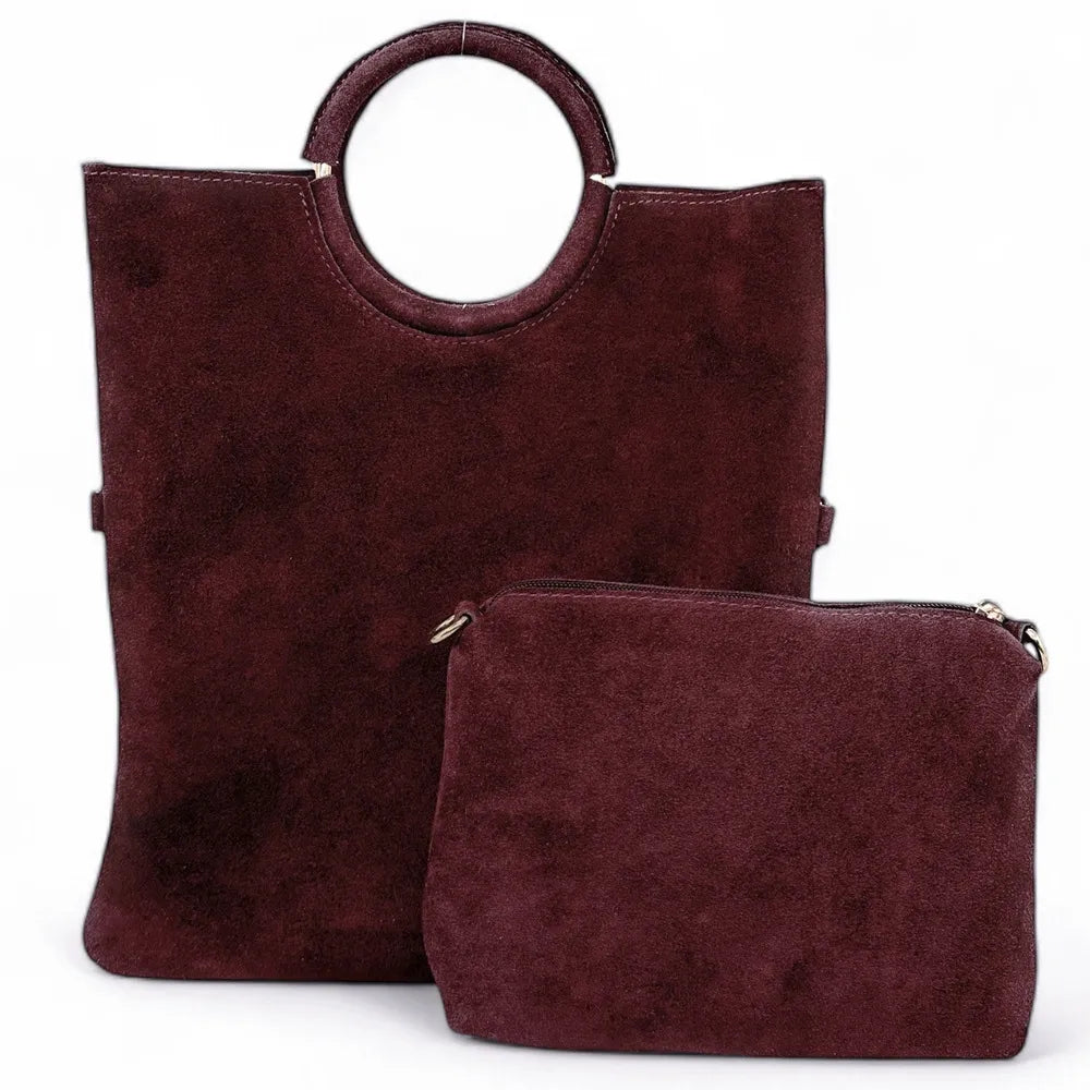 Sac à main en croûte de cuir CHARLOTTE Rouge bordeaux