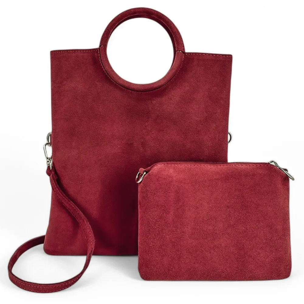 Sac à main en croûte de cuir CHARLOTTE Framboise