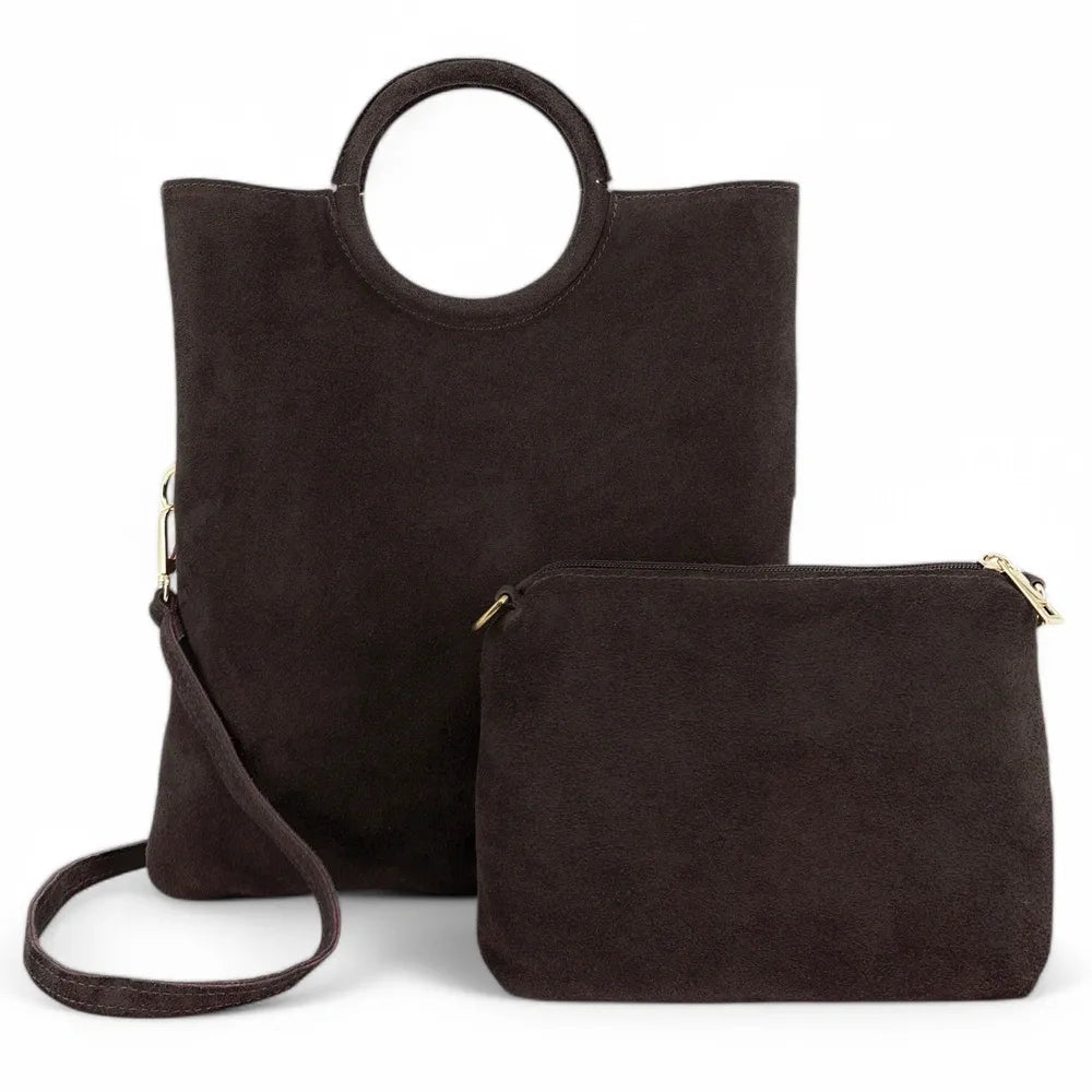 Sac à main en croûte de cuir CHARLOTTE Chocolat