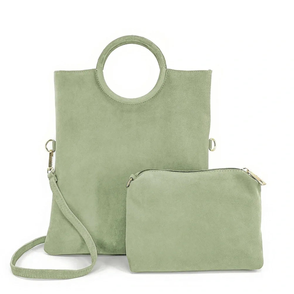Sac à main en croûte de cuir CHARLOTTE Vert pastel