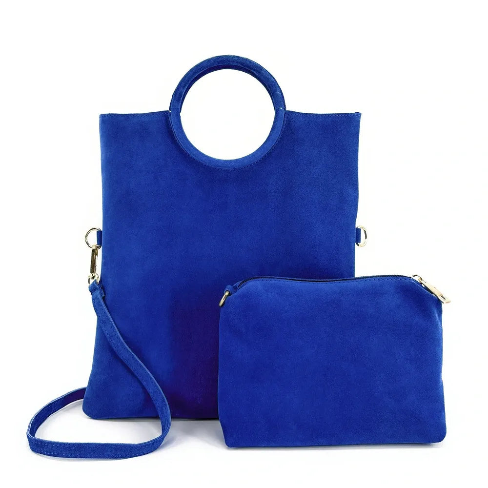 Sac à main en croûte de cuir CHARLOTTE Bleu roi