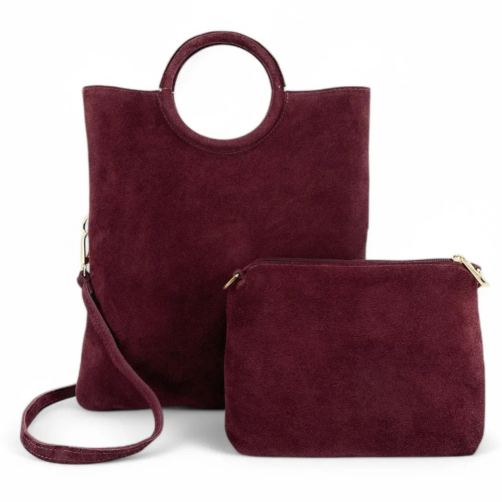Sac à main en croûte de cuir CHARLOTTE Rouge bordeaux