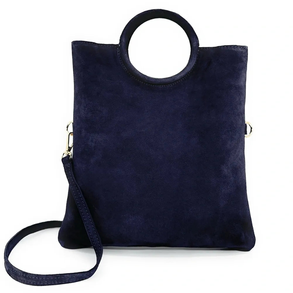 Sac à main en croûte de cuir CHARLOTTE Bleu marine
