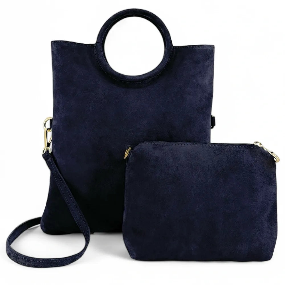 Sac à main en croûte de cuir CHARLOTTE Bleu marine