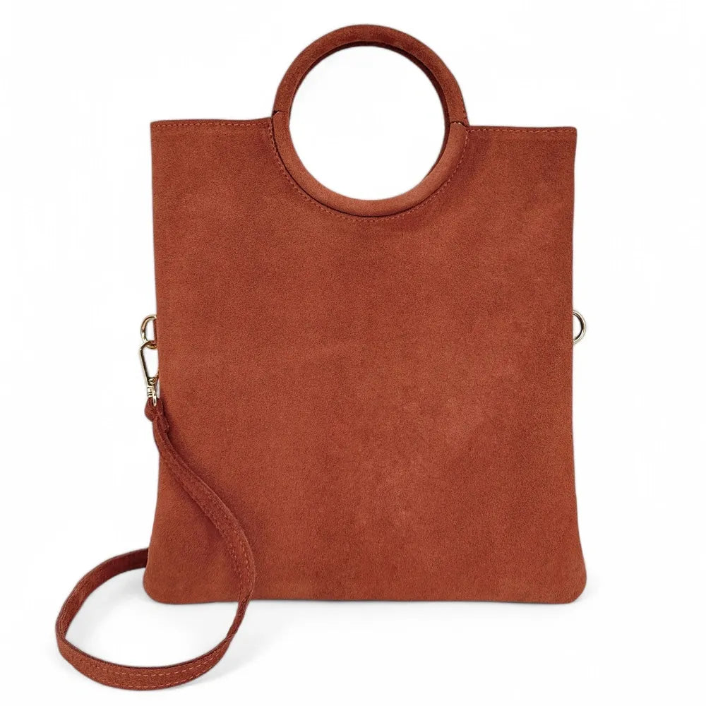 Sac à main en croûte de cuir CHARLOTTE Rouge brique