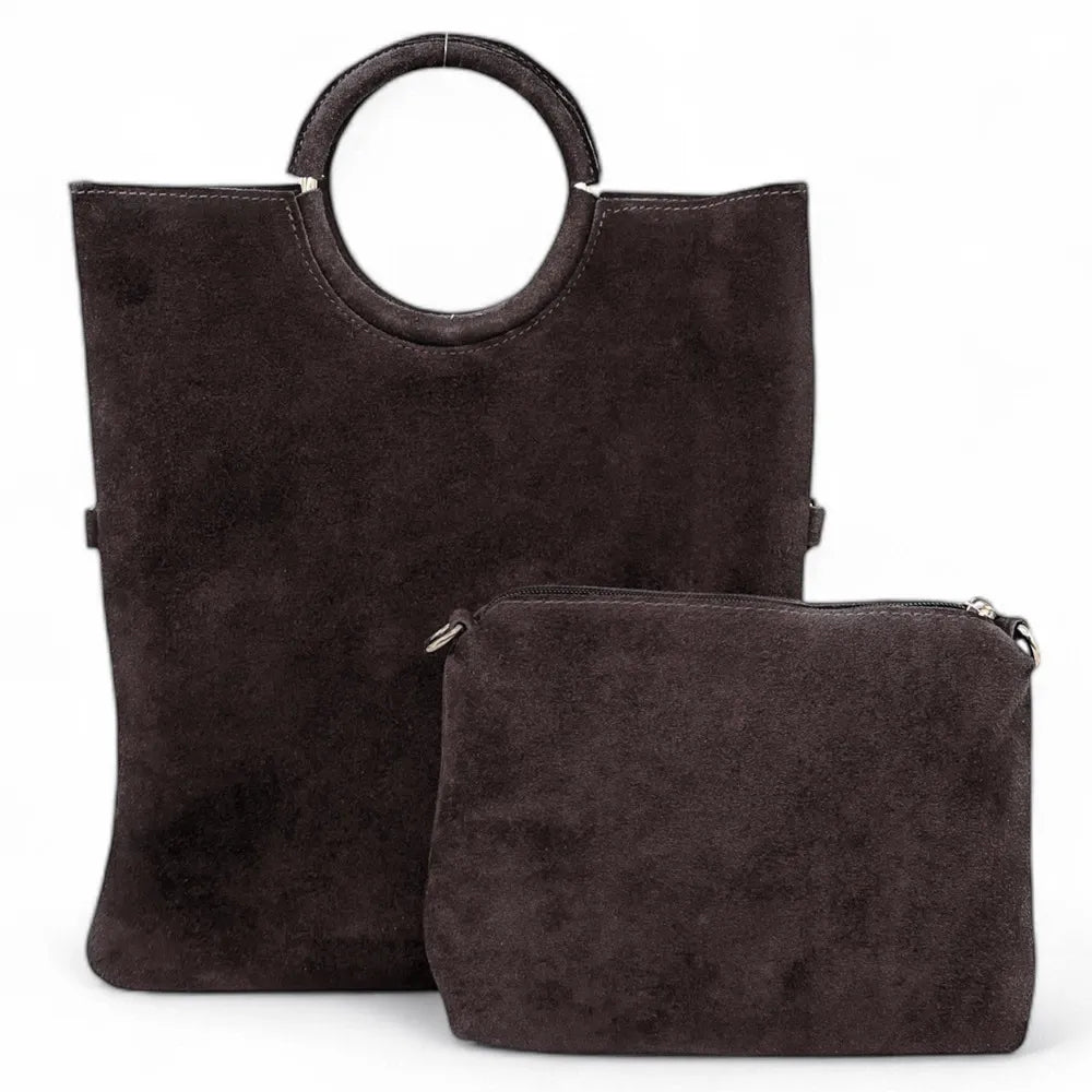 Sac à main en croûte de cuir CHARLOTTE Chocolat