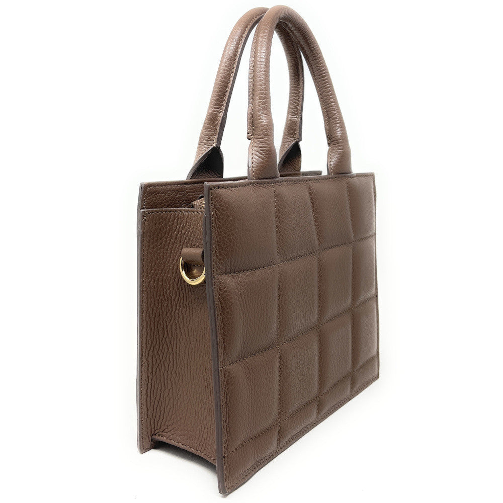 Sac à main tote book en cuir grainé matelassé RIVE GAUCHE Taupe foncé