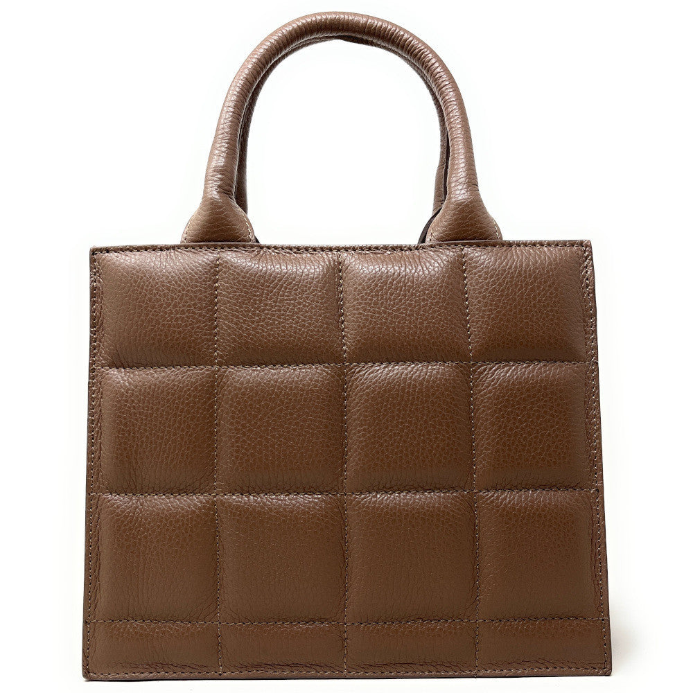 Sac à main tote book en cuir grainé matelassé RIVE GAUCHE Taupe foncé