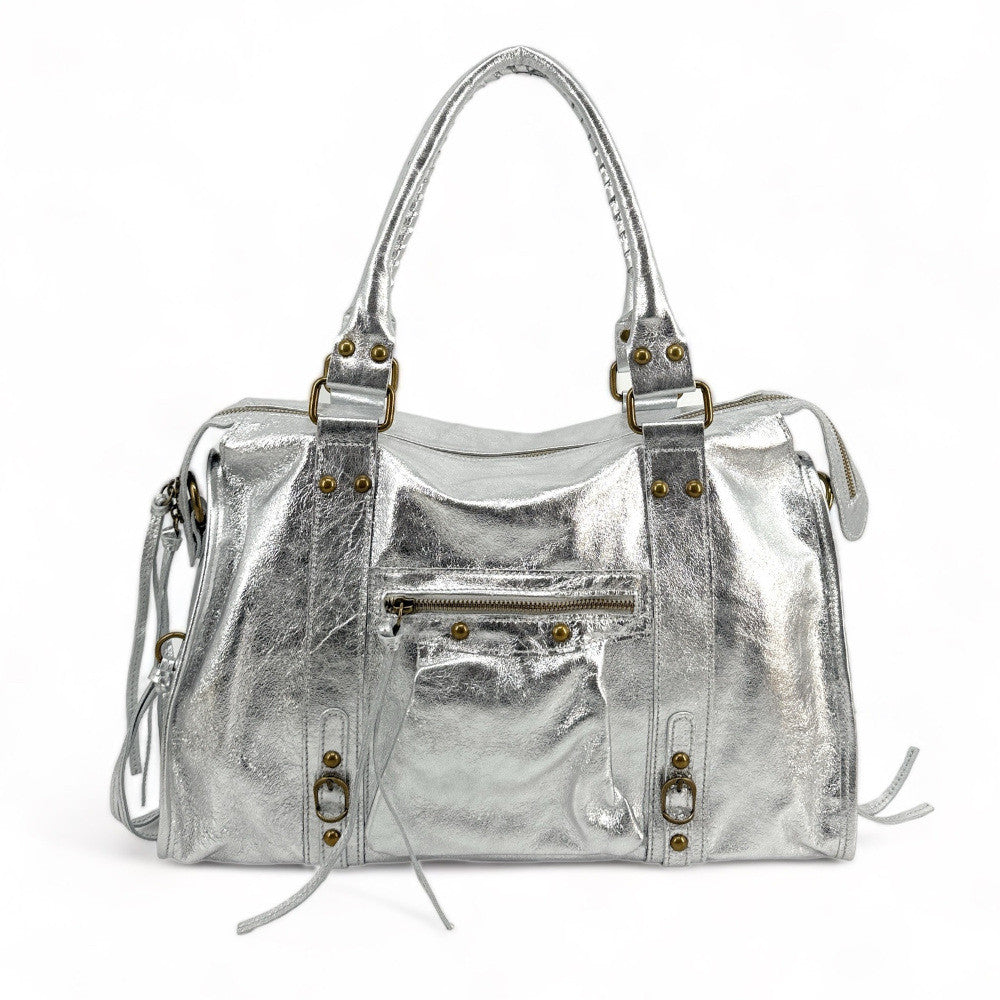 Cuir métallisé Sac à main en cuir brillant SANDSTORM Argent