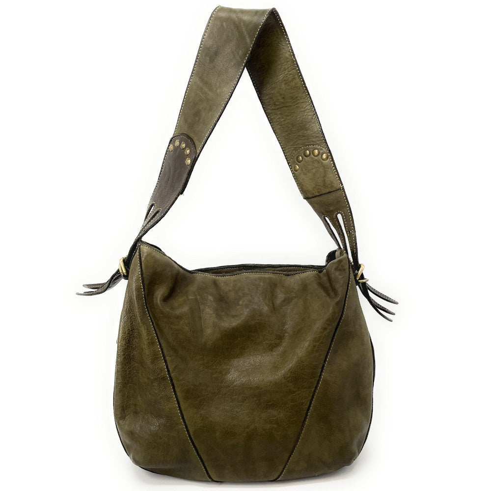 Sac à main hobo en cuir souple vintage tannage végétal RHEA Kaki