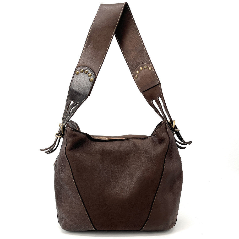 Sac à main hobo en cuir souple vintage tannage végétal RHEA Chocolat