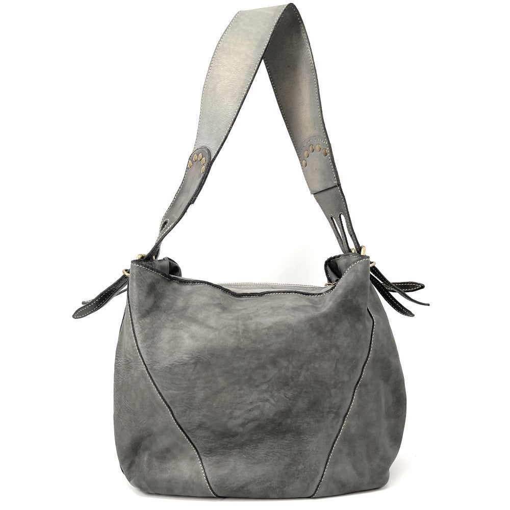 Sac à main hobo en cuir souple vintage tannage végétal RHEA Gris pigeon