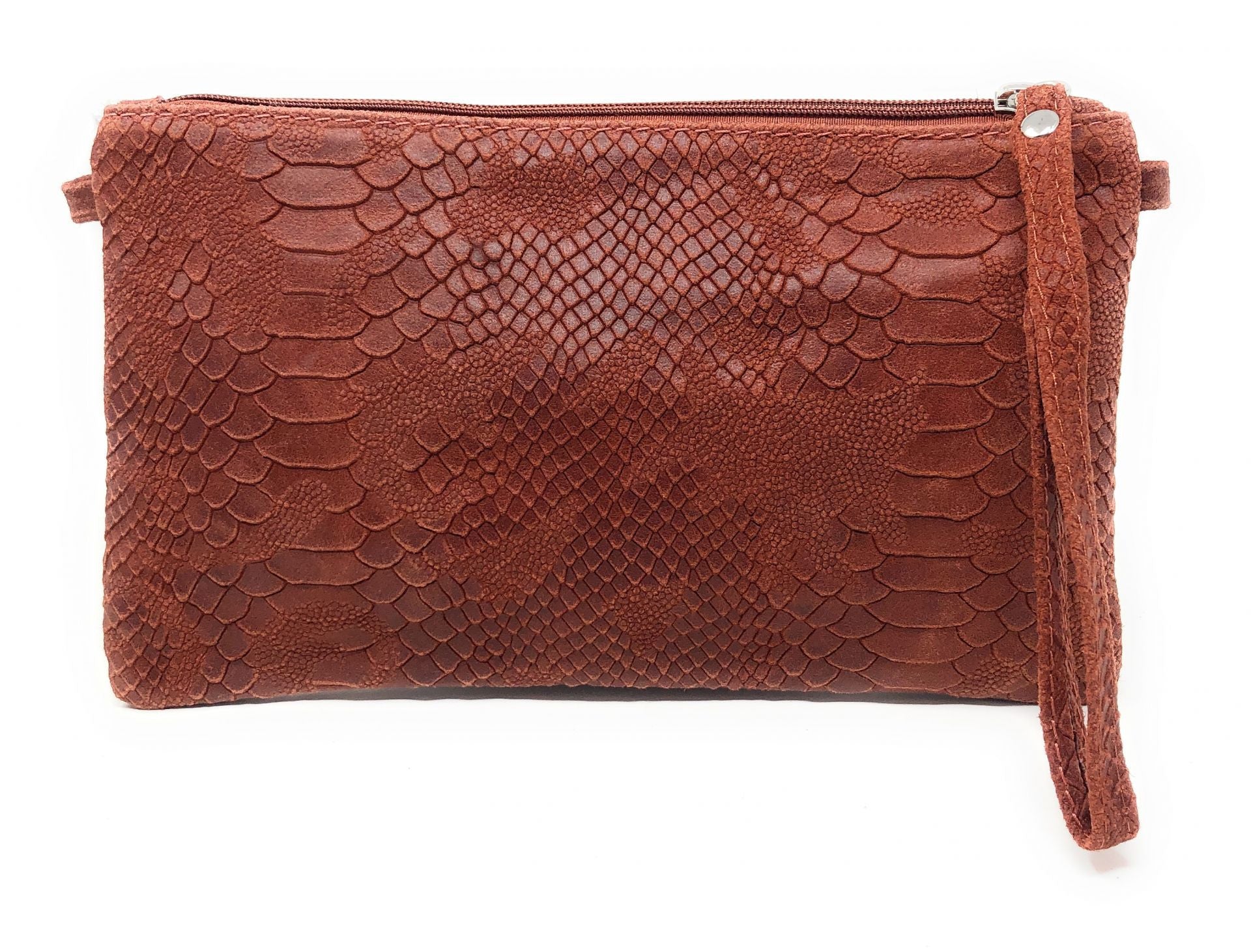 Sac pochette en cuir effet serpent DUNDEE Rouge brique