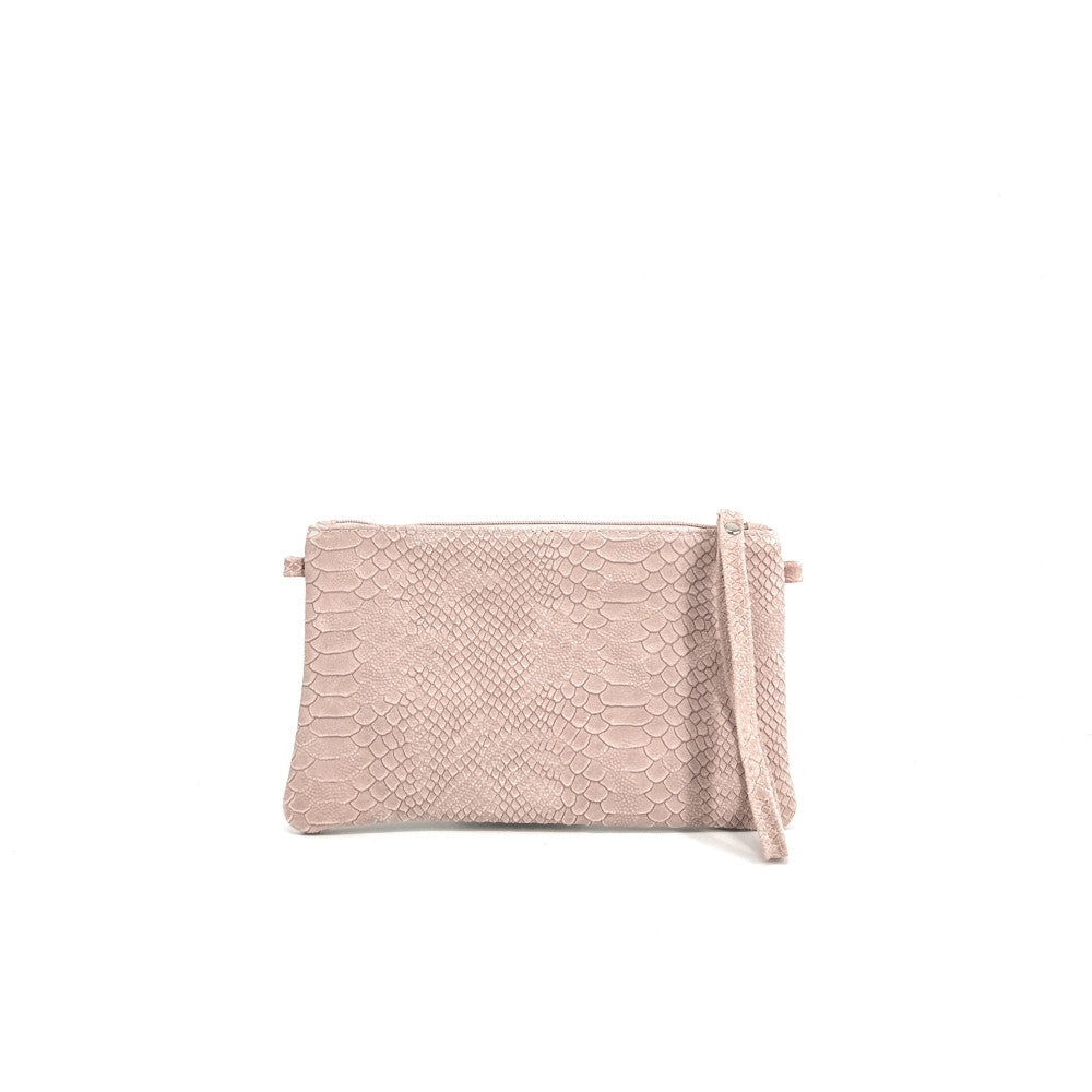 Sac pochette en cuir effet serpent DUNDEE Rose nude