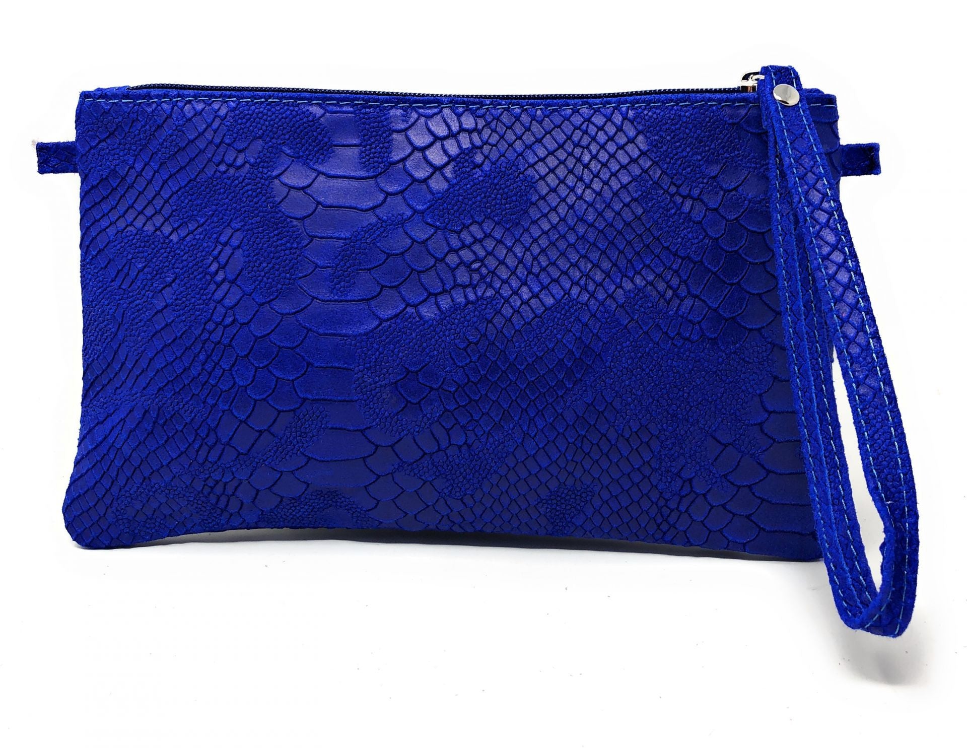 Sac pochette en cuir effet serpent DUNDEE Bleu roi
