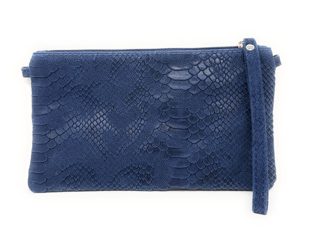 Sac pochette en cuir effet serpent DUNDEE Bleu