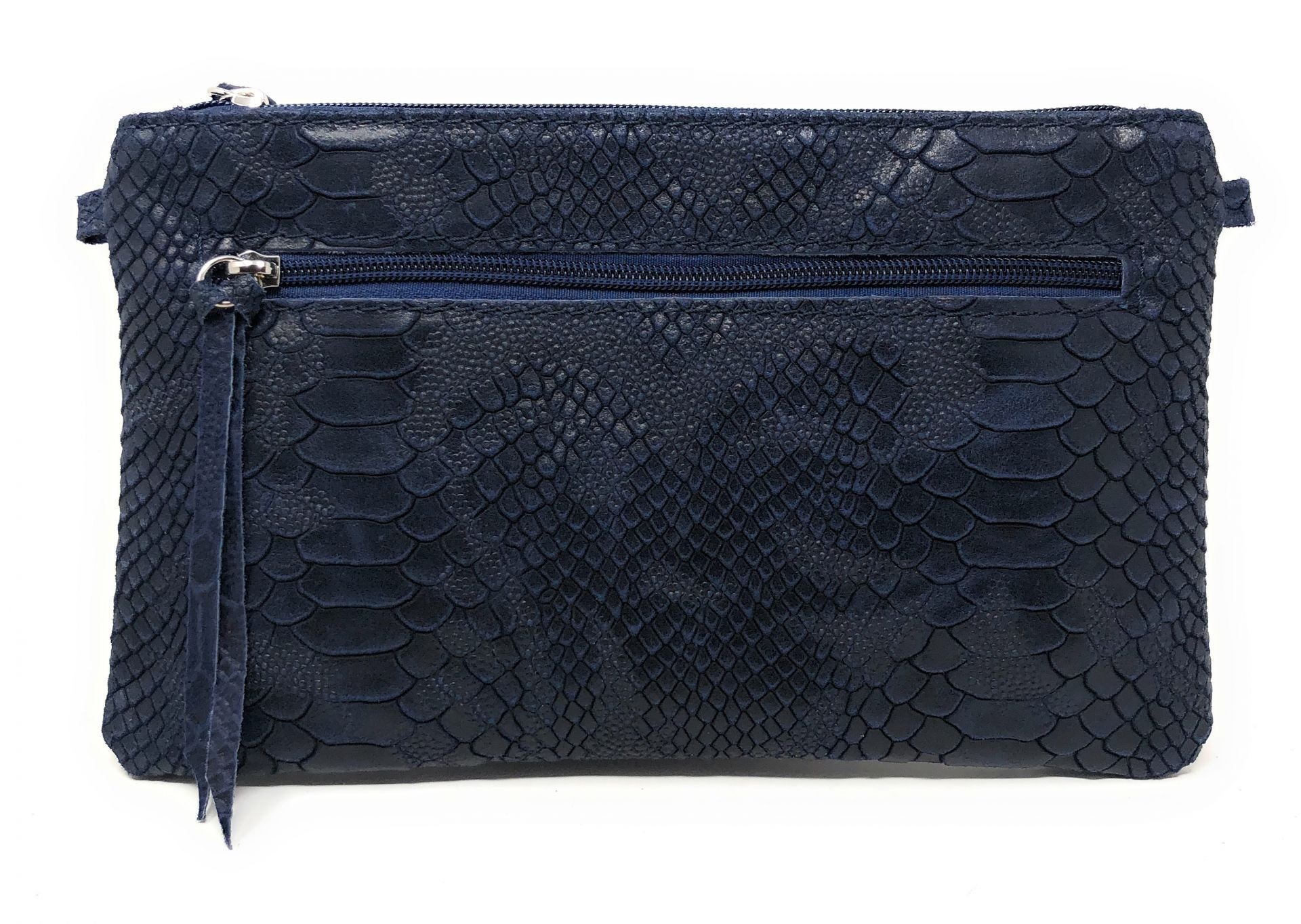 Sac pochette en cuir effet serpent DUNDEE Bleu marine