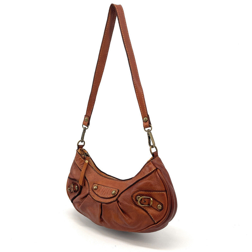 Sac croissant en cuir vintage MISS LUNA Camel