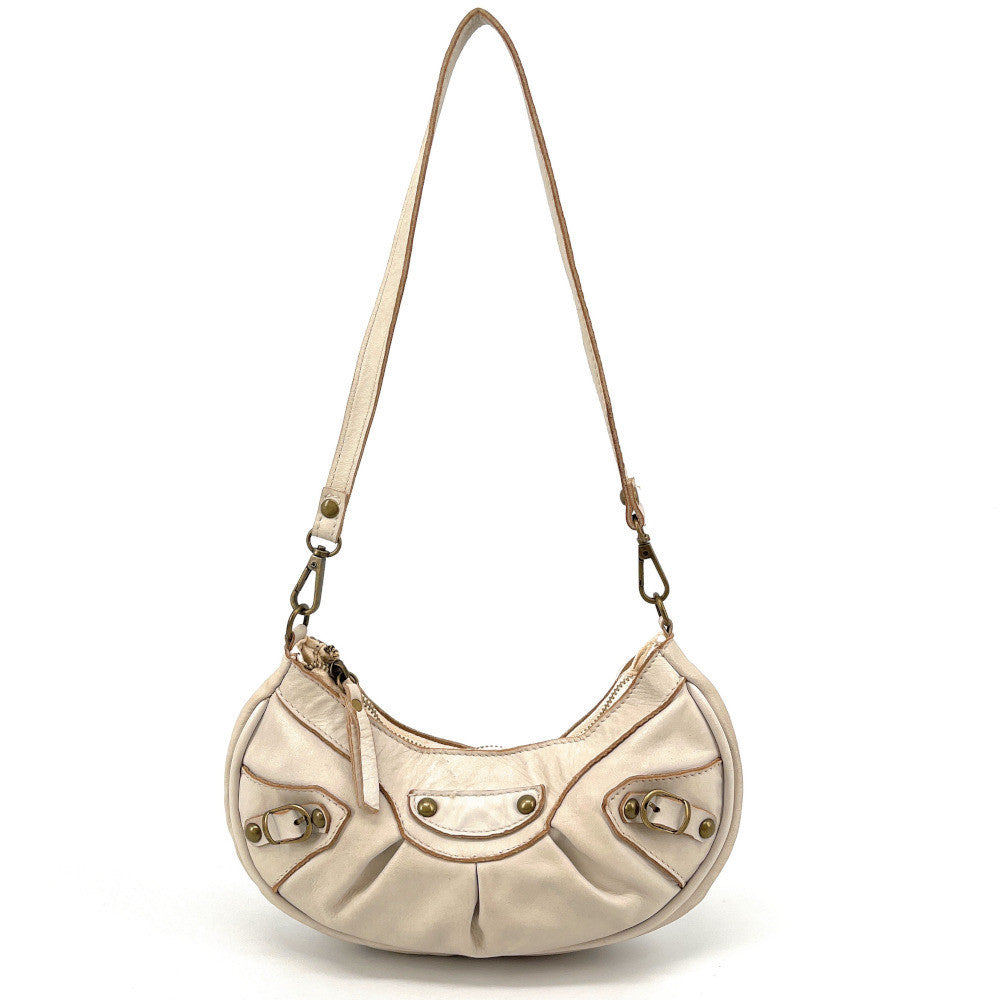 Sac croissant en cuir vintage MISS LUNA Taupe clair