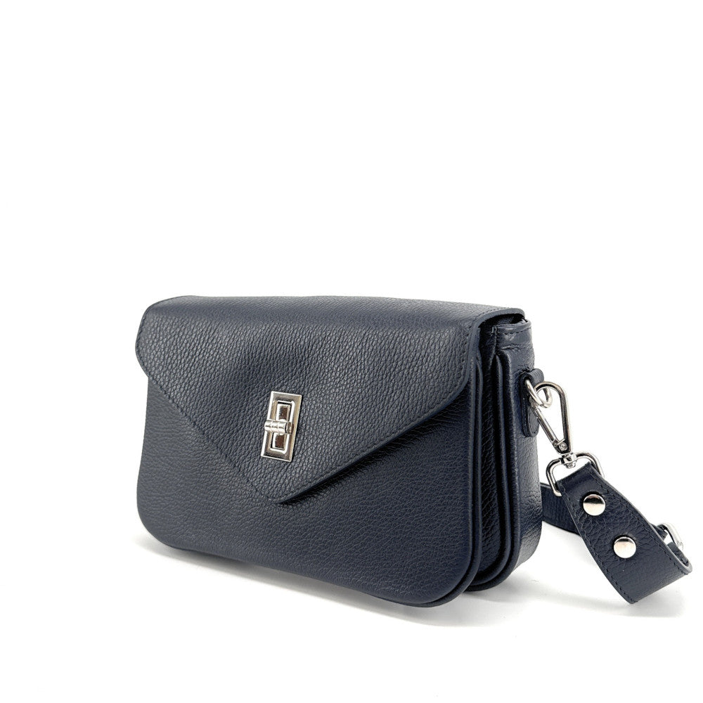 Sac french stick en cuir grainé BAGGY Bleu marine