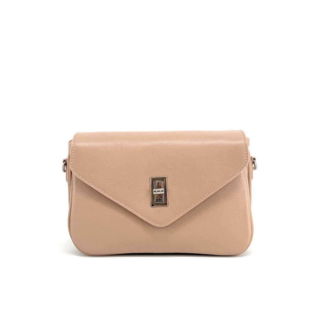 Sac french stick en cuir grainé BAGGY Rose nude