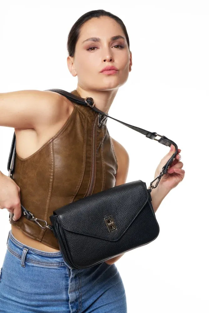 Sac french stick en cuir grainé BAGGY Noir