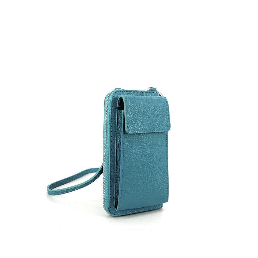Mini-sac pochette en cuir grainé STREET Bleu turquoise