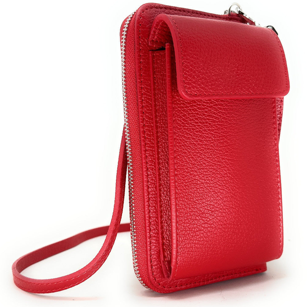 Mini-sac pochette en cuir grainé STREET Rouge garance