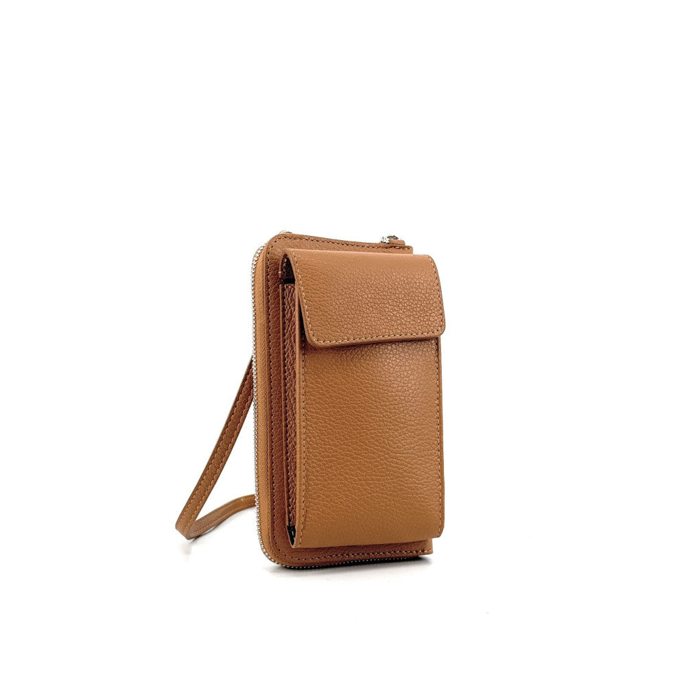 Mini-sac pochette en cuir grainé STREET Camel foncé